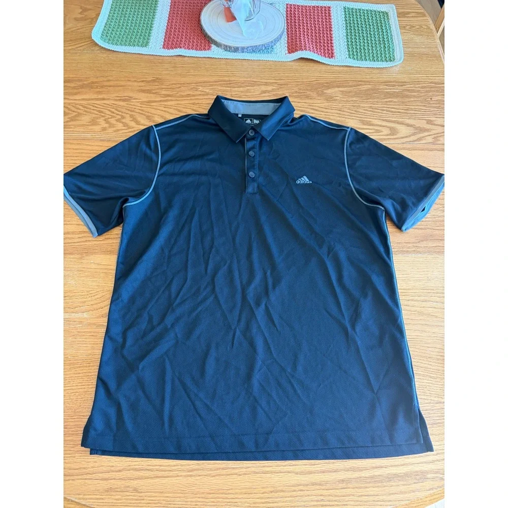 Adidas‎ Golf Mens Large Black Grey Performance Mesh Short Sleeve Polo Shirt L